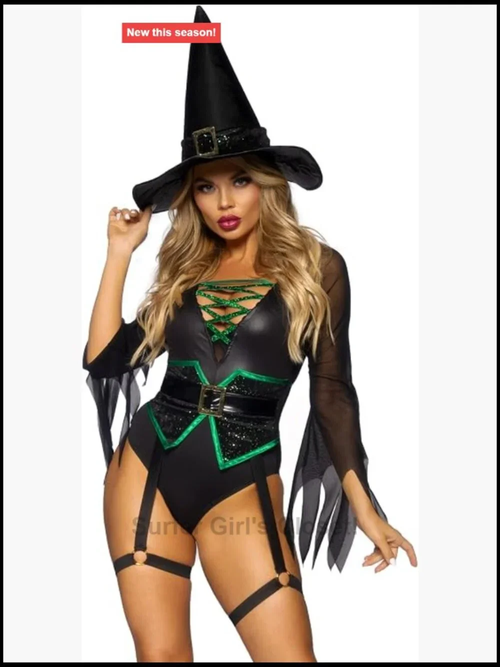 2-Piece Witch Costume Set Bodysuit and Hat Women's